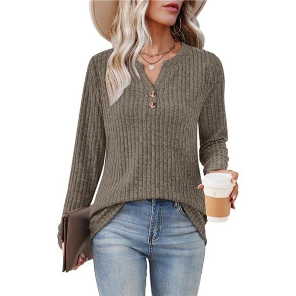 womens lightweight v neck sweater long sleeve button fall casual top shirt women - Picture 3 of 7